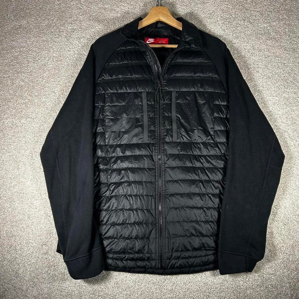 Men's Nike tech black zip up puffer sweatshirt jacket Size L